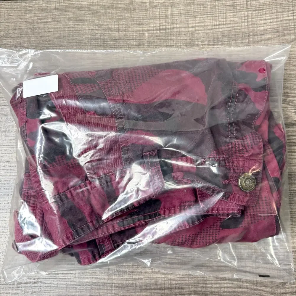 Y2K Twoce Twice Burgundy Black Camo Cargo Shorts 34 Baggy Buckle Skater Jorts